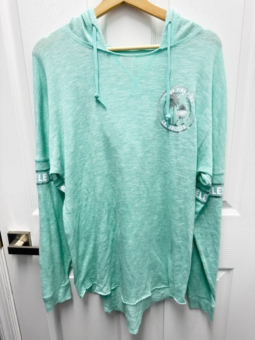 PINK Victoria's Secret Heather Mint Green Light Aqua Hoodie Sweatshirt Baggy Fit - Picture 2 of 6